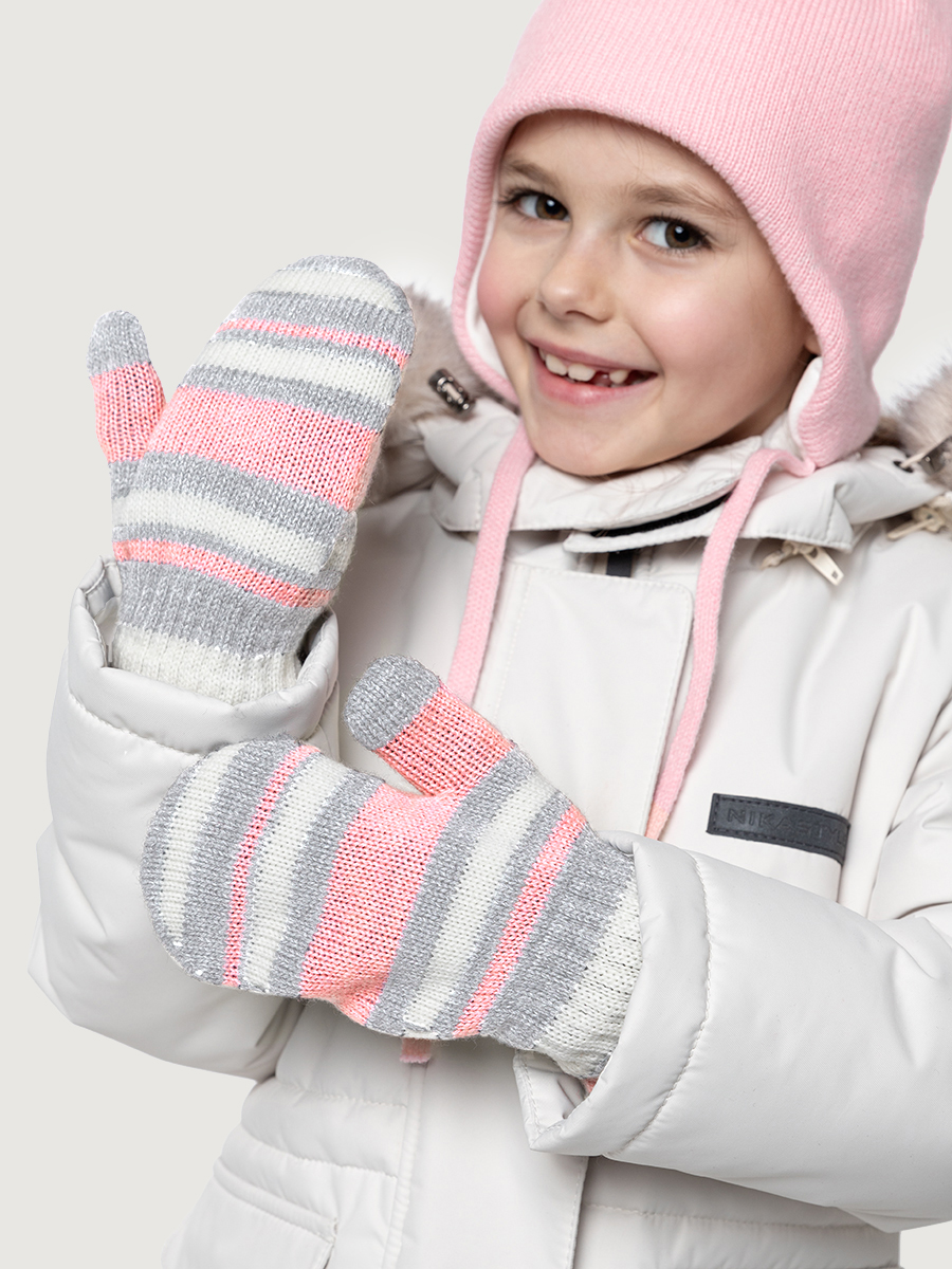 Варежки 14з17025 серый/розовый