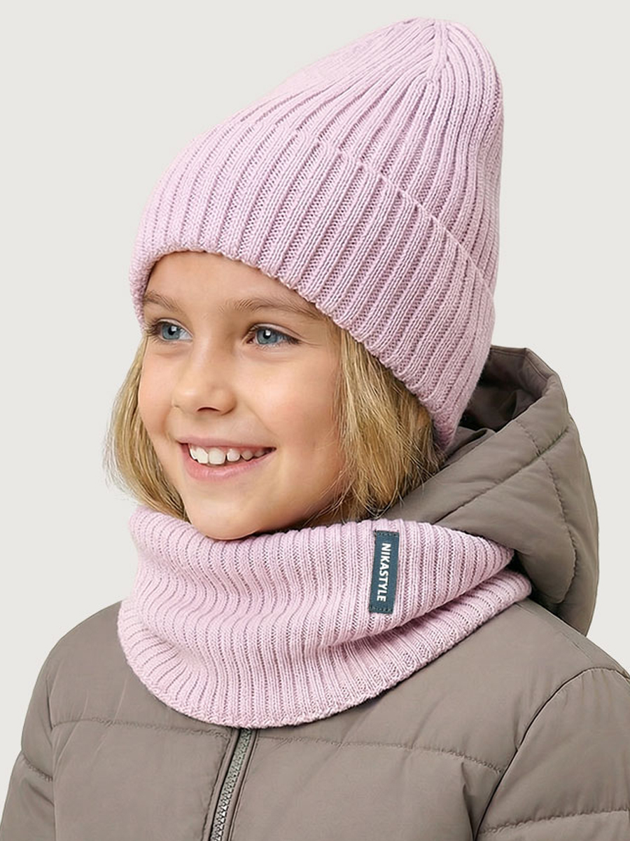 Комплект шапка и снуд 12м21426 пудра