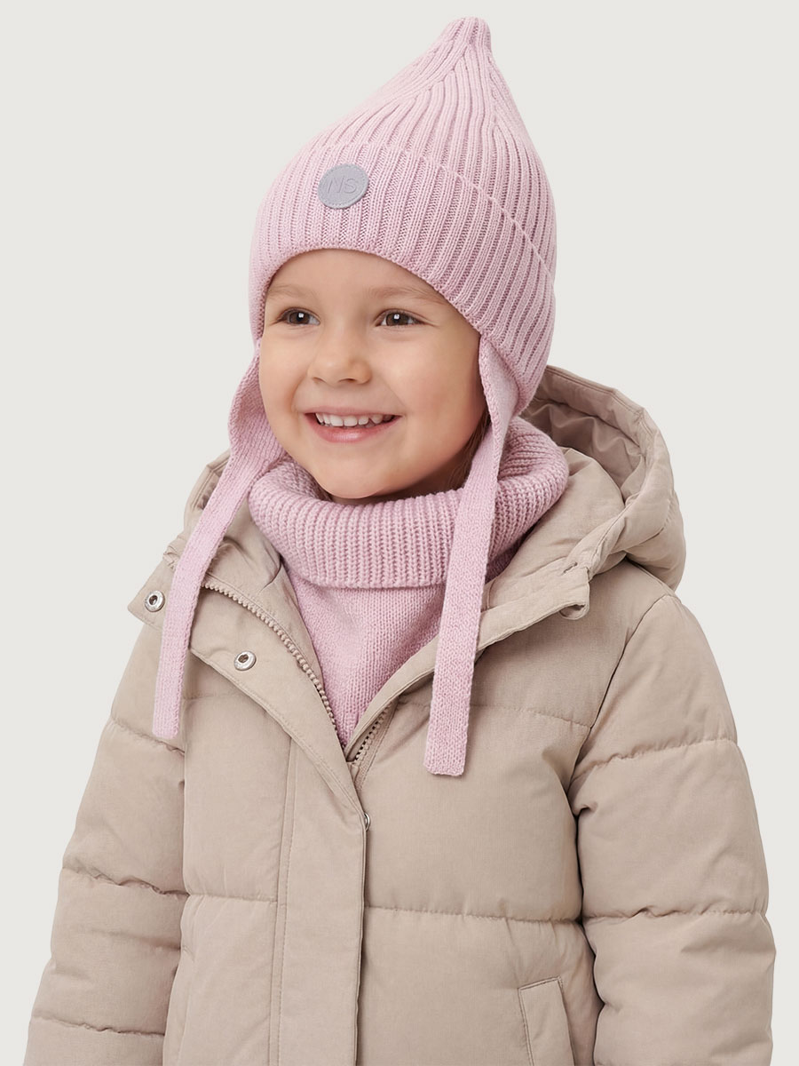 Комплект шапка и манишка 12м21026 пудра