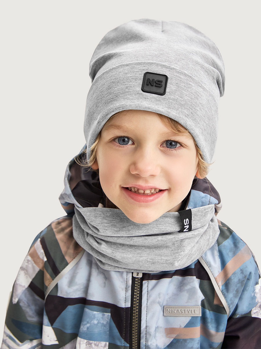 Комплект шапка и снуд 12л22926 серый меланж